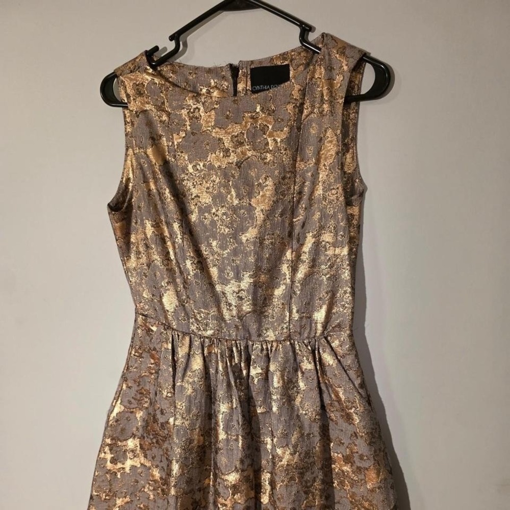 Cynthia Rowley Gold Metallic Brocade Fit and Flare Dress Sleeveless Women Size 4